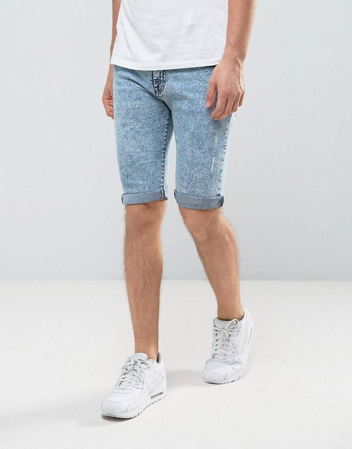 Loyalty And Faith Acid Wash Denim Shorts - Blue