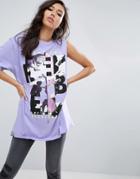 Asos T-shirt With One Shoulder And Punk Print - Purple
