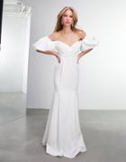 Asos Edition Maisie Off-shoulder Puff Sleeve Crepe Wedding Dress-white