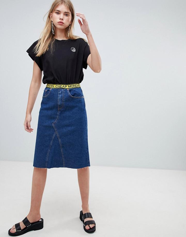 Cheap Monday Mid Length Denim Skirt With Logo Tape - Blue