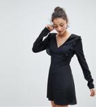 Fashion Union Tall Tea Dress With Tie Back In Polka Dot - Black