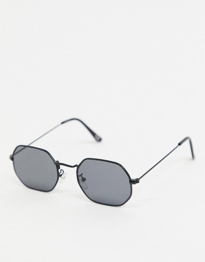 Asos Design Angled Sunglasses In Black Metal With Smoke Lens