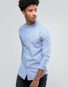 Farah Cliffords Slim Fit Grandad Collar Oxford Slub Shirt Blue - Blue