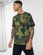 Adidas Originals Cali Three Stripe T-shirt In Camo Print-black