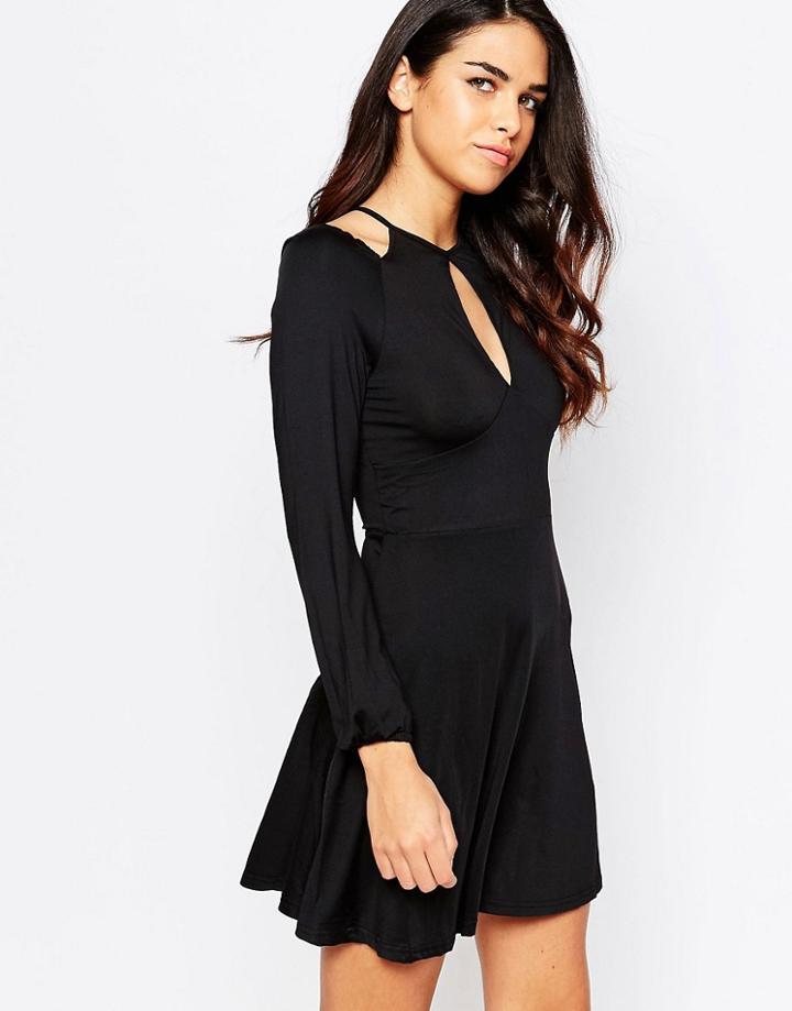 Ax Paris Cold Shoulder Dress With Keyhole - Black