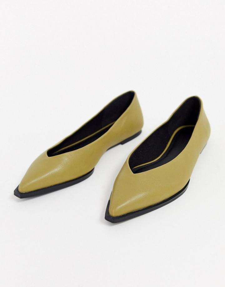 Asos Design Levels High Vamp Ballet Flats In Olive Green