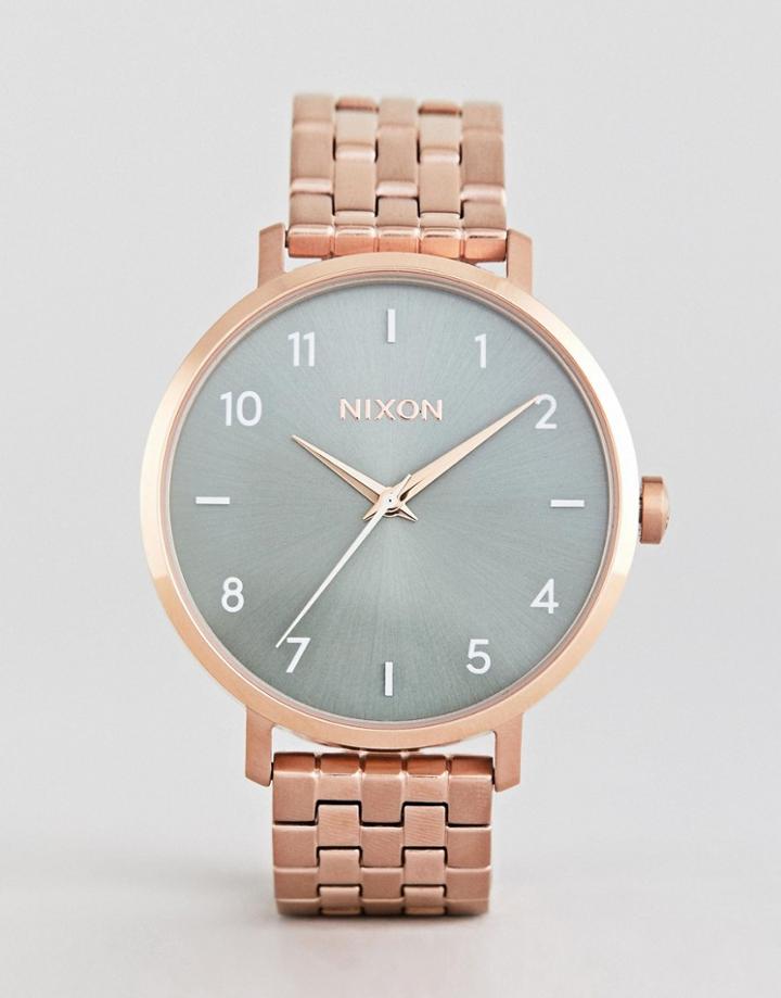 Nixon A1090 Arrow Bracelet Watch In Rose Gold/green - Gold