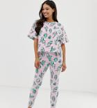 Asos Design Petite Stripe Cactus Legging Pyjama Set - Multi