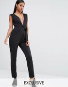 Naanaa Fitted Jumpsuit With Plunge Neck - Black