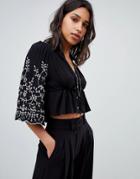 Sabina Musayev Broderie Top With Wide Sleeve - Black