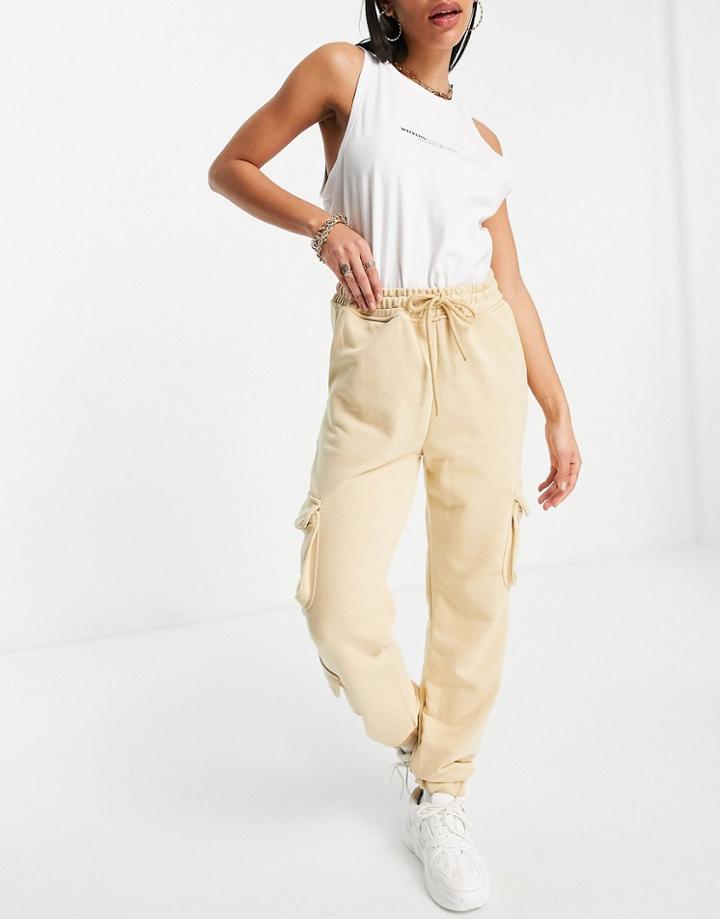 Naanaa Utility Cargo Sweatpants In Stone-neutral