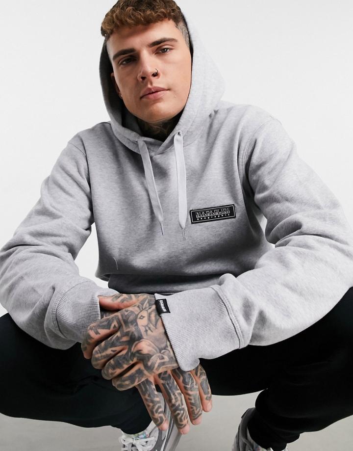 Napapijri Box Patch Hoodie In Gray-grey