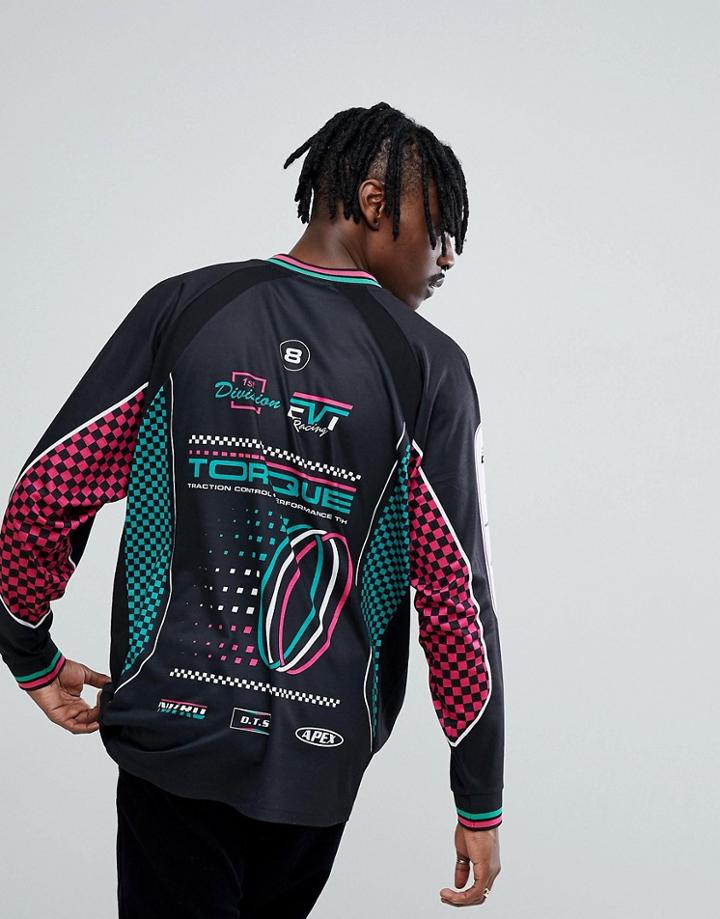 Asos Oversized Long Sleeve T-shirt With Motorcross Print - Black