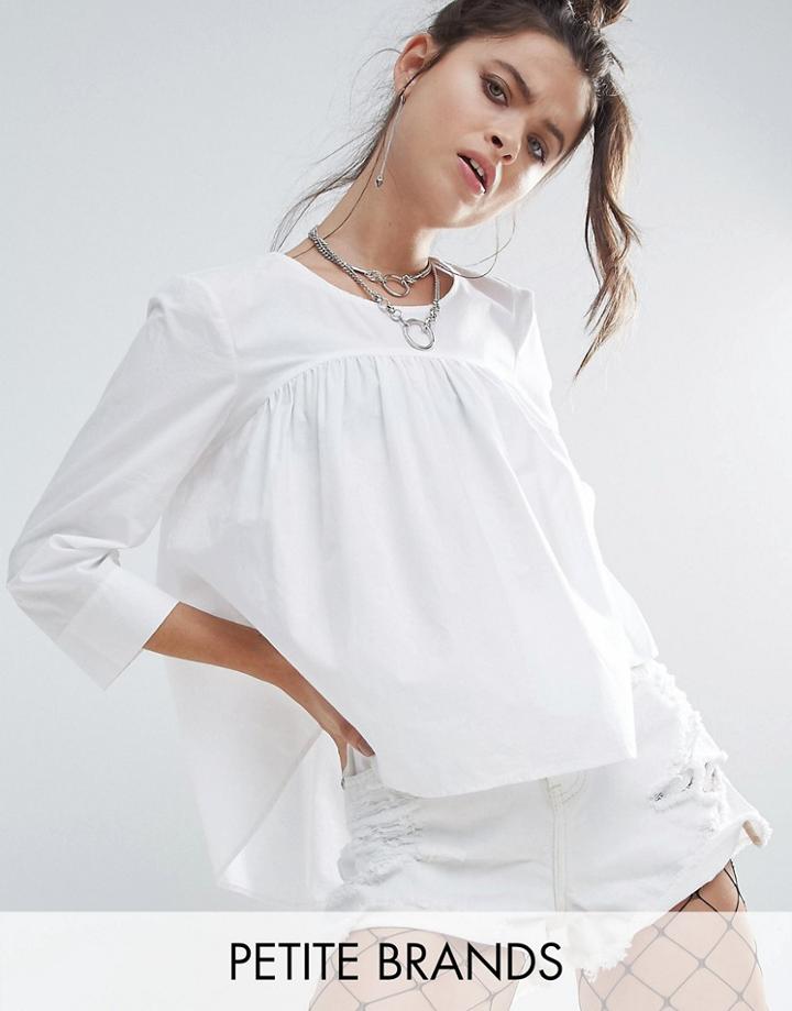 Noisy May Petite 3/4 Sleeve Smock Top - White