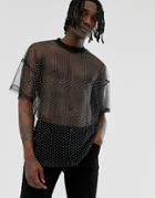 Asos Design Oversized T-shirt With Sparkly Mesh In Black