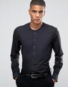 Hart Hollywood By Nick Hart Slim Smart Grandad Collar Shirt With Bib Front - Black