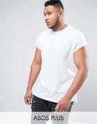 Asos Plus Super Longline T-shirt With Cap Sleeves And Curved Hem - Whi
