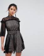 Keepsake Slide Lace Mini Dress With Tie - Black