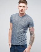 Hollister Slim Core Vneck T-shirt Seagull Embroid Logo In Navy Marl - Navy