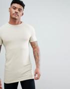 Asos Design Longline Muscle Fit T-shirt With Crew Neck In Beige - Beige
