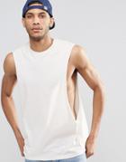 Asos Sleeveless T-shirt With Extreme Dropped Armhole In Cream - Cream