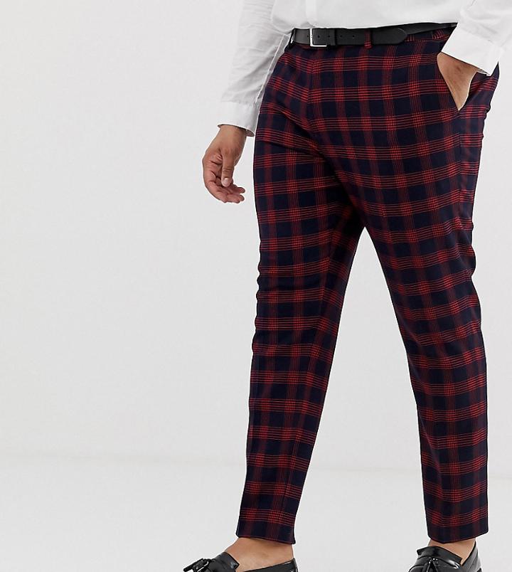 Asos Design Plus Skinny Suit Pants In Check Waffle Texture - Navy