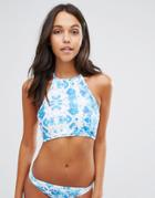 Asos Mix And Match Halter Crop Bikini Top In Wave Print - Multi