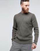 Asos Sweater In Wool Mix With Mixed Ribs - Green