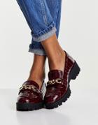 Miss Selfridge Lucas Burgundy Croc Buckle Loafer-red