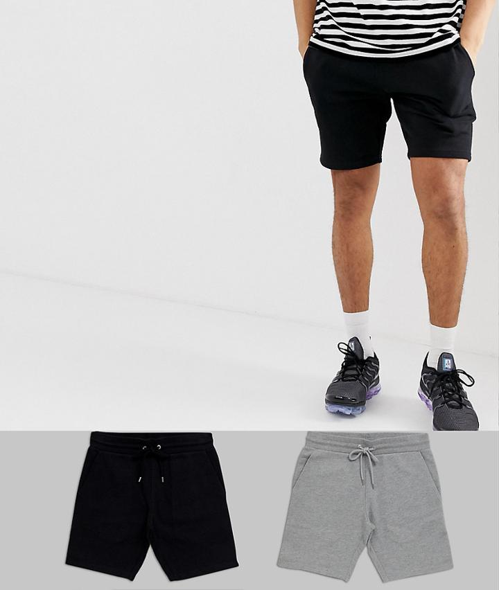 Asos Design Jersey Skinny Shorts 2 Pack Gray Marl/black - Multi