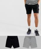 Asos Design Jersey Skinny Shorts 2 Pack Gray Marl/black - Multi