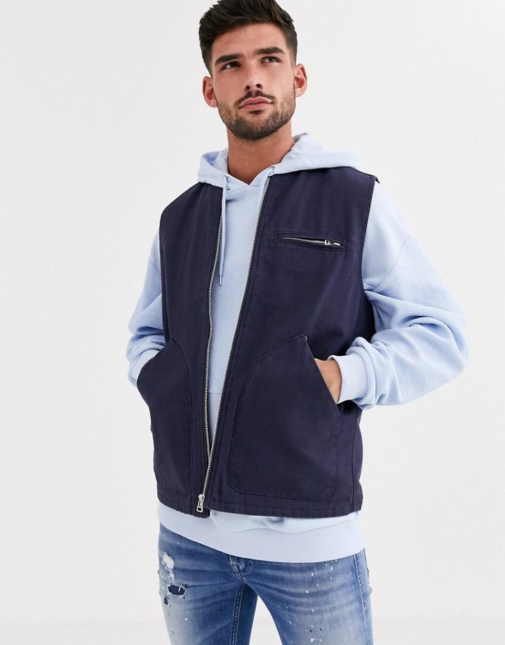 Asos Design Canvas Vest In Navy