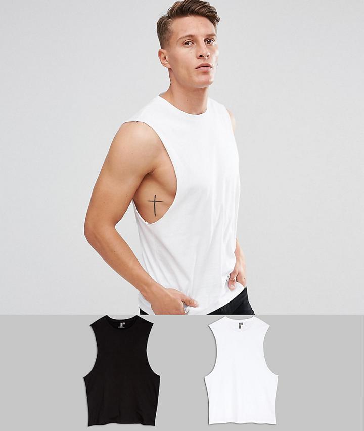 Asos Sleeveless T-shirt With Dropped Amrhole 2 Pack Save - Multi
