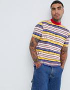 Asos Design Relaxed T-shirt With Retro Stripe On Viscose Slub With Turtleneck - Multi