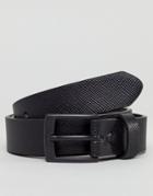 Asos Smart Slim Belt With Cross Stitch Emboss In Black Faux Leather - Black