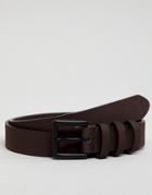 Asos Design Smart Faux Leather Slim Belt In Matte Brown And Triple Keepers - Brown