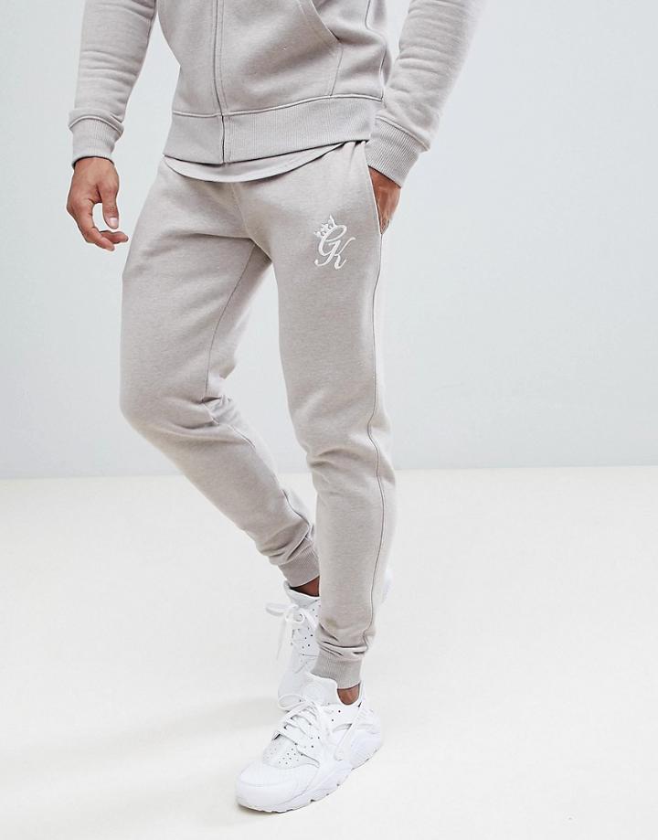 Gym King Logo Skinny Joggers In Oatmeal Marl - Beige