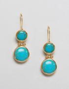 Nylon Turquoise Stone Drop Pull Through Earrings - Gold