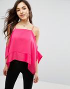 Asos Matte And Shine Cold Shoulder Top With Hanky Hem - Pink