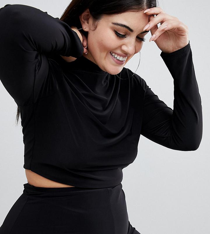 Fashionkilla Plus High Neck Crop Top - Black