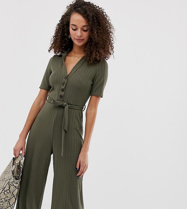Miss Selfridge Khaki Rib Collar Jump