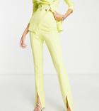 Asos Design Tall Jersey Textured Slim Suit Pants With Split Front In Yellow