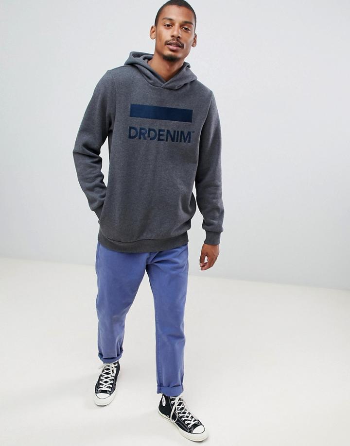 Dr Denim Ace Hoodie In Gray With Embroidered Logo - Green