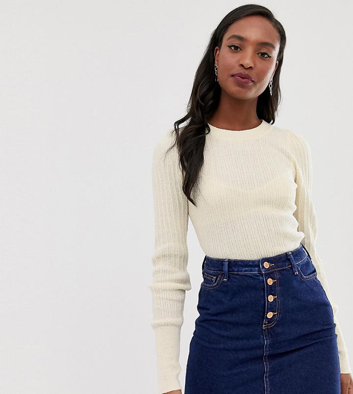 Asos Design Tall Rib Knit Sweater In Natural Look Yarn-stone