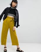 Asos Wide Leg Pants With Paperbag Waist - Yellow