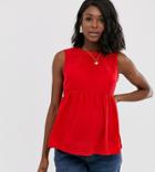 Asos Design Maternity Smock Top In Washed Linen - Red
