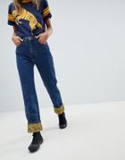 Wrangler Blue & Yellow Retro Boyfriend Jean With Contrast Print Turn-ups
