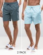 Asos Swim Shorts 2 Pack In Green & Blue Mid Length Save - Multi