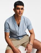 New Look Set Short Sleeve Shirt With Revere Collar In Blue-blues