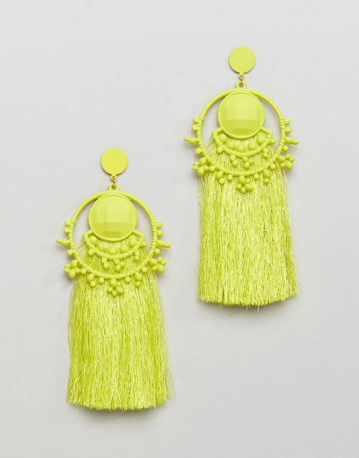 Bershka Bead And Tassel Earring - Green